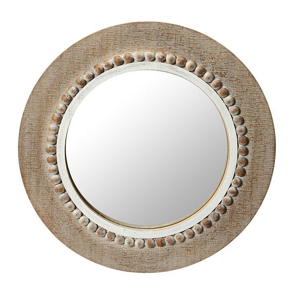 Round Coastal Wood Framed Wall Mirror Storied Home