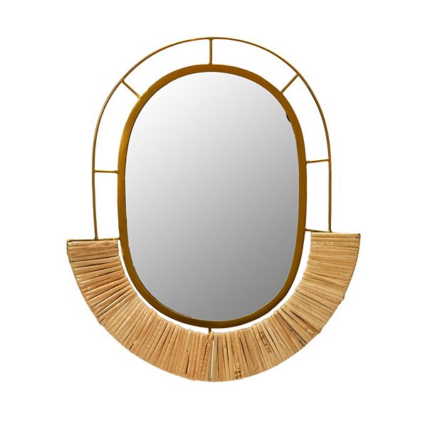 Oval Modern Boho Metal and Cane Framed Wall Mirror Storied Home