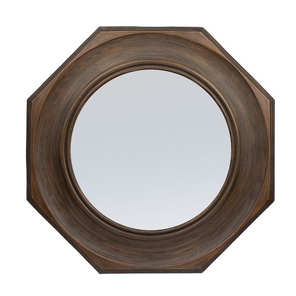 Hexagonal Carved Wood Framed Wall Mirror Storied Home