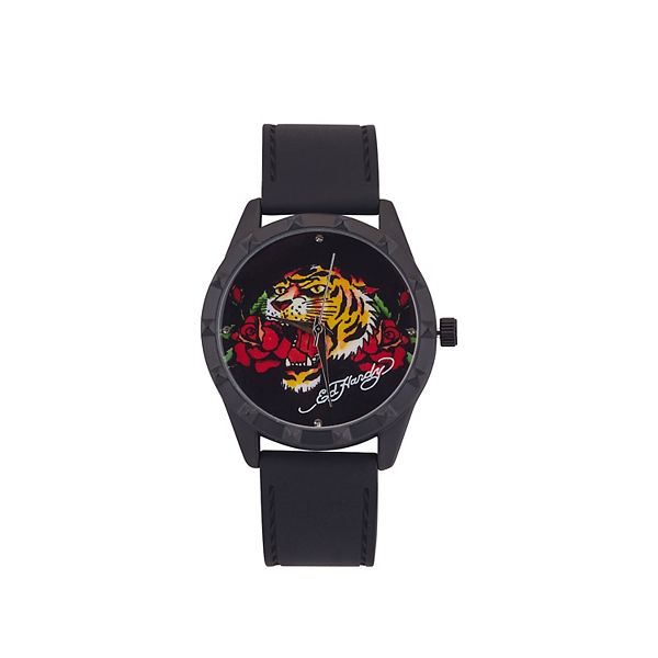 Механические часы Ed Hardy Женские с черным силиконовым ремешком и циферблатом в виде тигра Ed Hardy