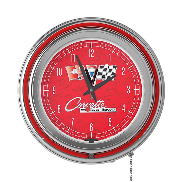 Corvette C2 Red Retro Neon Wall Clock Trademark Games