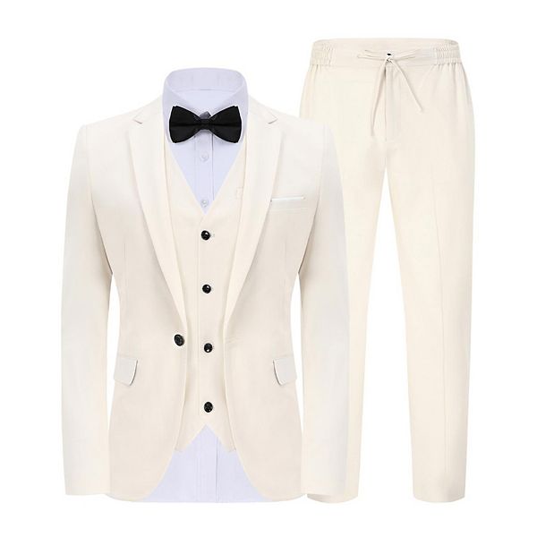 Mens 3 Piece Suits Casual One Button Blazer Lightweight Beach Coats Vest And Pant Suit Kojooin