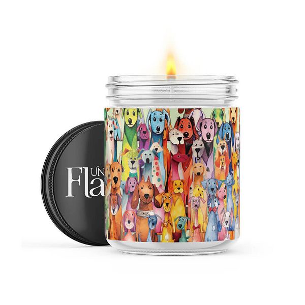 Colorful Dogs - 22-oz Candle Jar - Black Ice Uncommon Flame