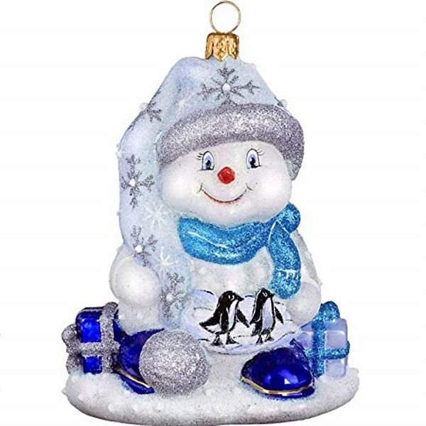 Joy To The World Glitterazzi Penguin Family Snowman Polish Glass Christmas Ornament Joy to the World Collectibles