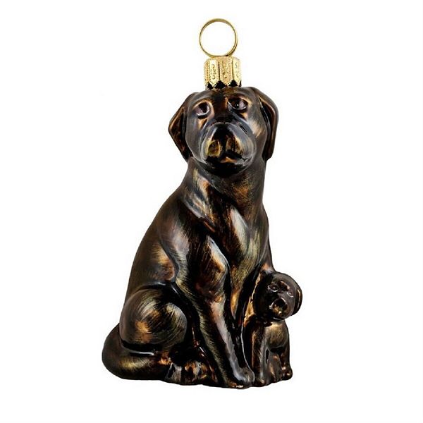 Joy To The World Chocolate Labrador Retriever Mother And Puppy Polish Glass Christmas Ornament Joy to the World Collectibles