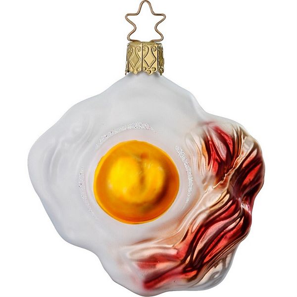 Inge Glas Bacon And Eggs Breakfast German Christmas Ornament Free Box 3.2 Inch Inge Glas