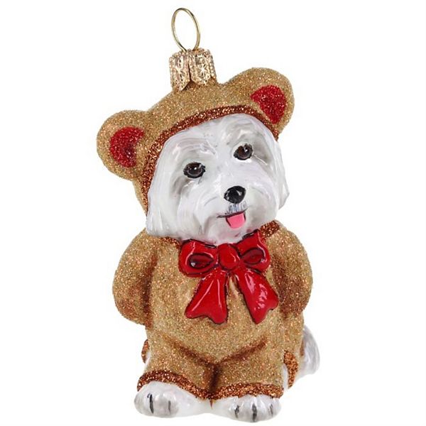 Joy To The World Maltese In Teddy Bear Sleeper Pajamas Polish Glass Ornament Joy to the World Collectibles