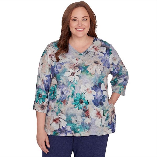 Женская Футболка Alfred Dunner Plus Size Водяные Цветы Alfred Dunner