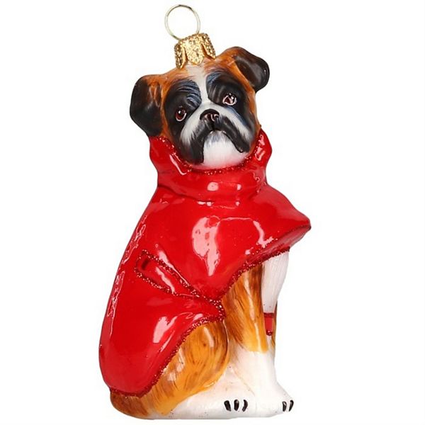 Joy To The World Boxer In Red Winter Coat Polish Glass Ornament Joy to the World Collectibles