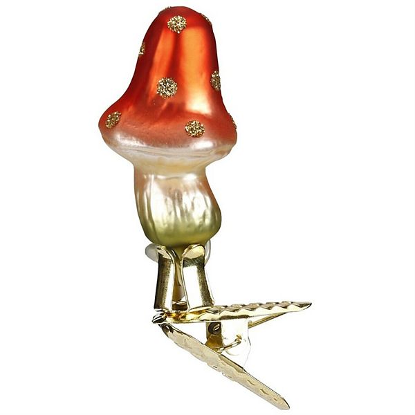 Inge Glas Tall Orange Hatter German Glass Mushroom Clip On Christmas Ornament Free Box Inge Glas