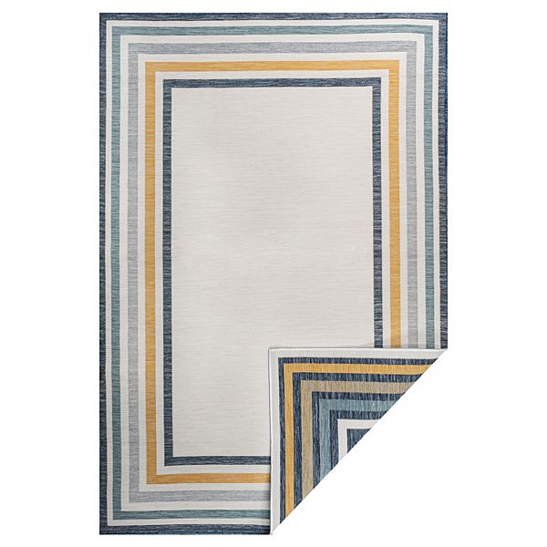 Pollux Classic Coastal Mitred Stripe Reversible Machine-washable Indoor/outdoor Area Rug Jonathan Y Designs