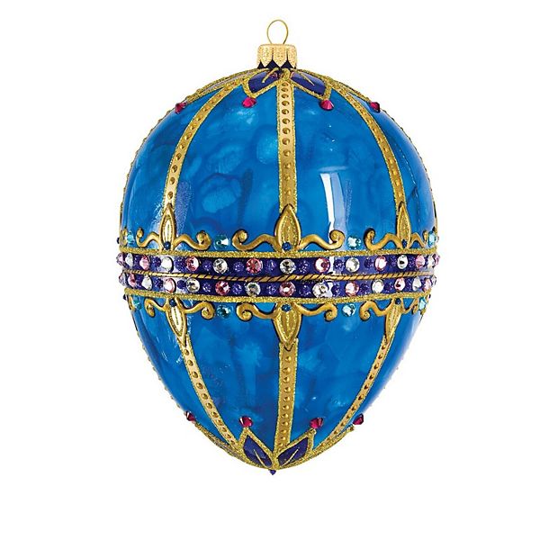 Joy To The World Glitterazzi Sapphire Jeweled Egg Polish Glass Christmas Tree Ornament Poland Joy to the World Collectibles