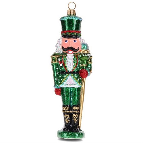 Joy To The World Glitterazzi Metallics Series Green Nutcracker Polish Glass Ornament 6 Inch Joy to the World Collectibles