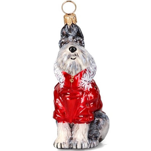 Joy To The World Gray Schnauzer In Red Winter Coat Polish Glass Ornament Joy to the World Collectibles