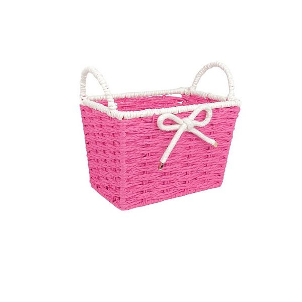 Belle Maison Pink Bow Accented Paper Weave Basket with Handles Belle Maison