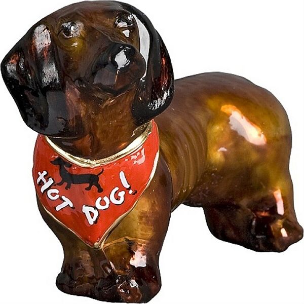 Joy To The World Red Dachshund Doxie With Hotdog Bandana Dog Polish Glass Christmas Ornament Joy to the World Collectibles