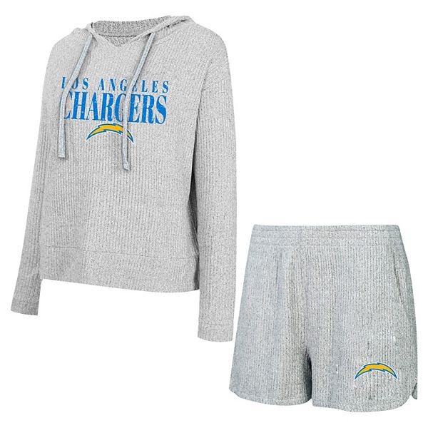 Women's Concepts Sport Gray Los Angeles Chargers Juniper Long Sleeve Hoodie T-Shirt & Shorts Set Unbranded