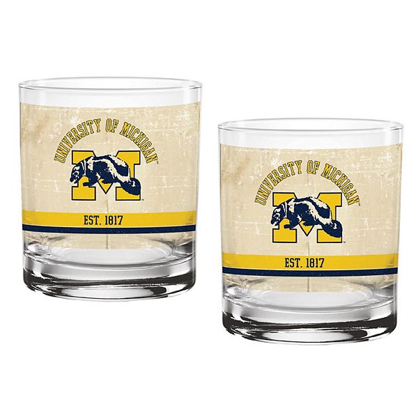 Michigan Wolverines Two-Pack 14oz. Tan Vintage Glass Set Indigo Falls