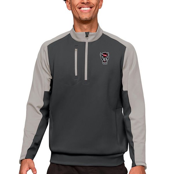 Мужская Футболка Antigua Charcoal/Silver NC State Wolfpack Team Quarter-Zip Pullover Top Antigua