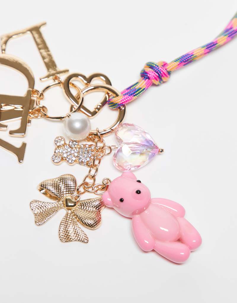 ASOS DESIGN love and bear bag charm in multi ASOS DESIGN