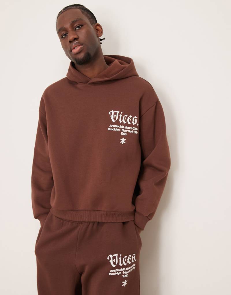 ASOS DESIGN super oversized hoodie with chest and hood print in brown - part of a set ASOS DESIGN