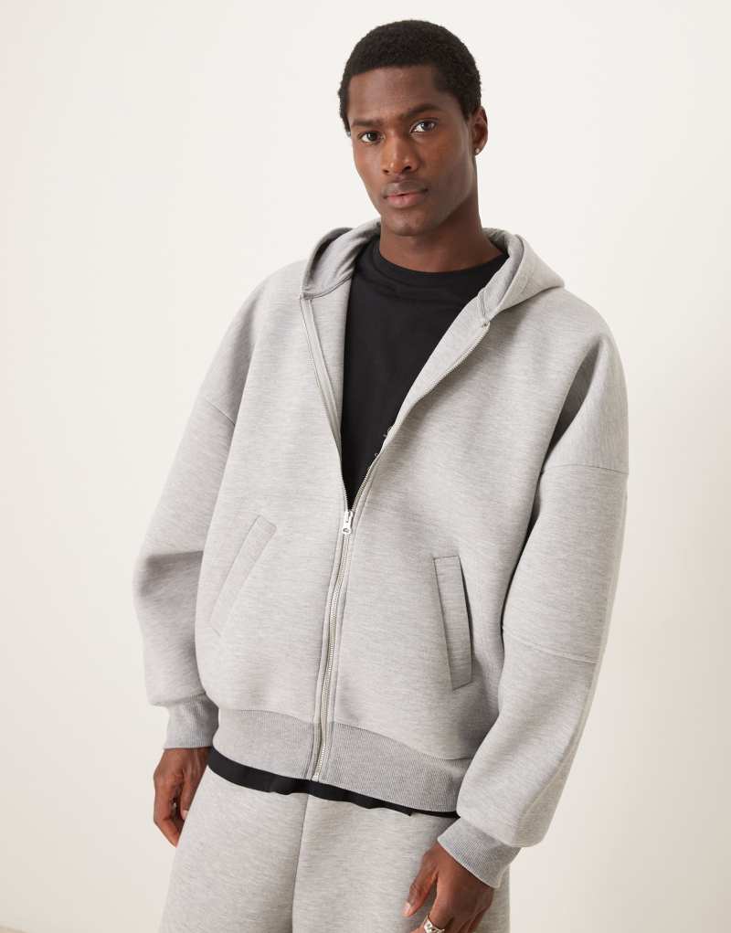 ASOS DESIGN scuba extreme oversized zip through hoodie with sleeve panels in gray heather ASOS DESIGN