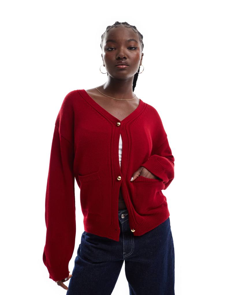 ASOS DESIGN oversized cardigan with pockets in red ASOS DESIGN