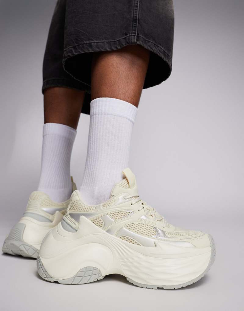 ASOS DESIGN chunky sneakers in white mesh and faux leather paneling ASOS DESIGN