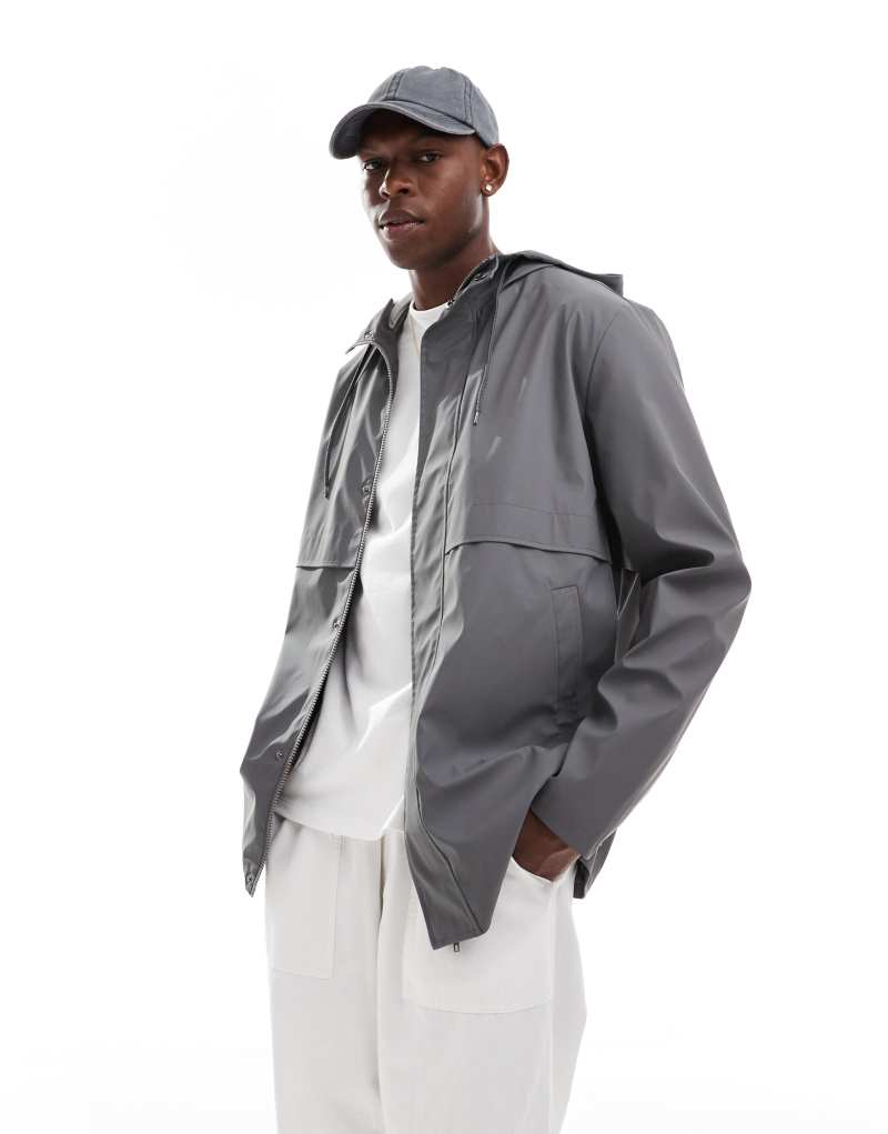 ASOS DESIGN rain resistant rubberized rain jacket in charcoal ASOS DESIGN