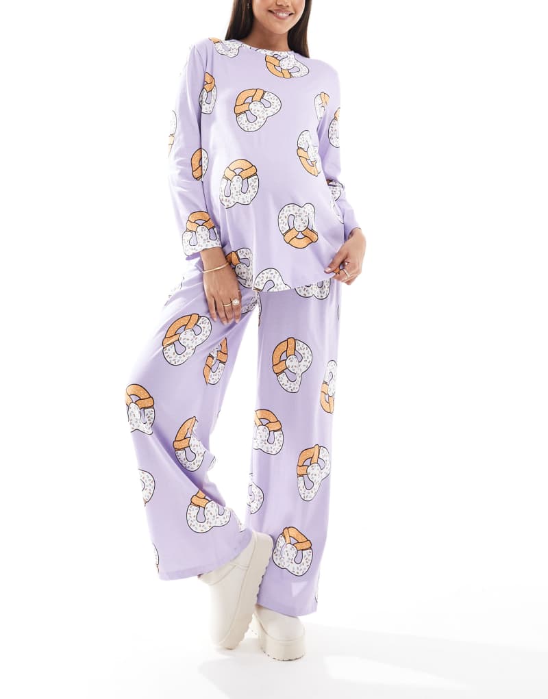 ASOS DESIGN Maternity pretzel long sleeve top & pants pajama set in lilac ASOS Maternity