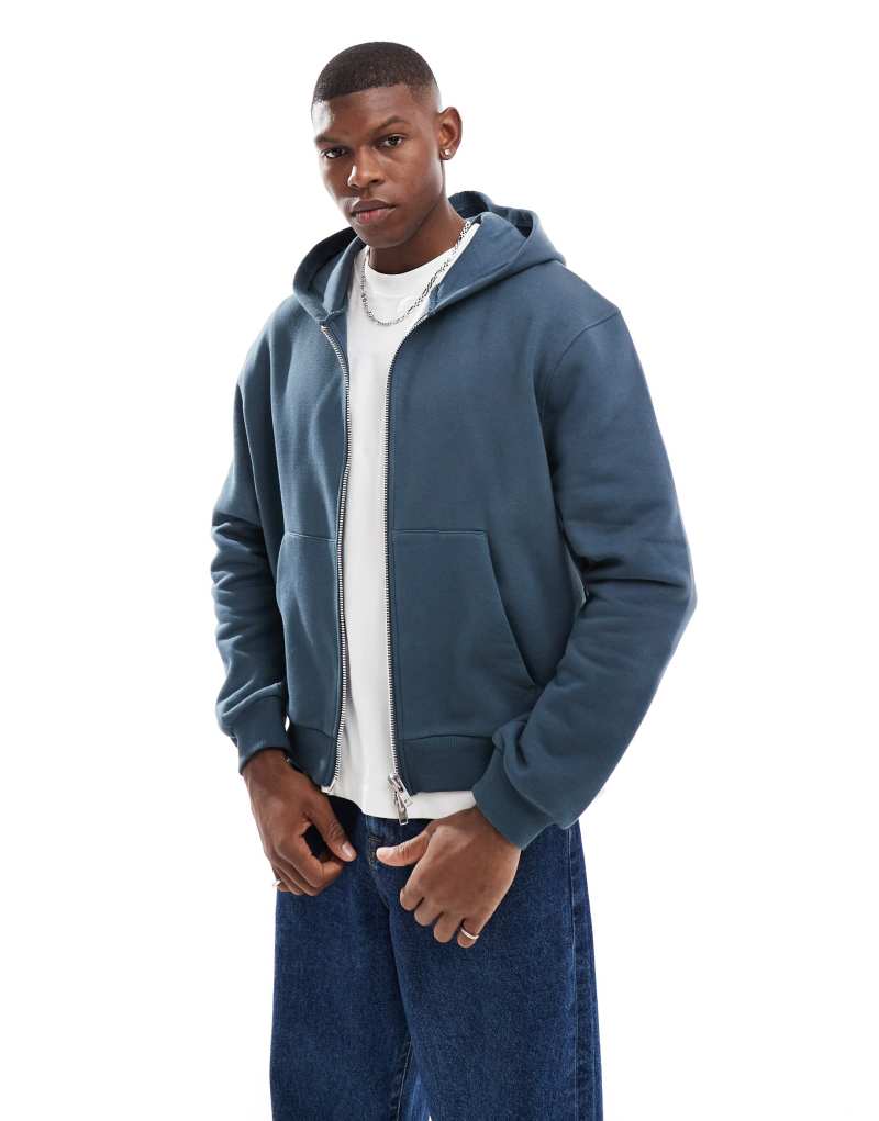 ASOS DESIGN premium heavyweight boxy cropped zip up hoodie 400gsm in gray ASOS DESIGN