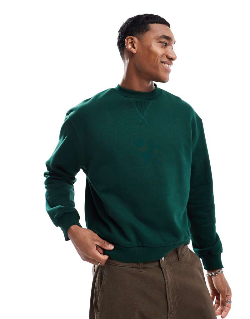 ASOS DESIGN premium heavyweight boxy oversized sweatshirt 400gsm in dark green ASOS DESIGN