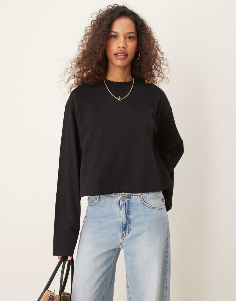 ASOS DESIGN boxy long sleeve tee in black ASOS DESIGN