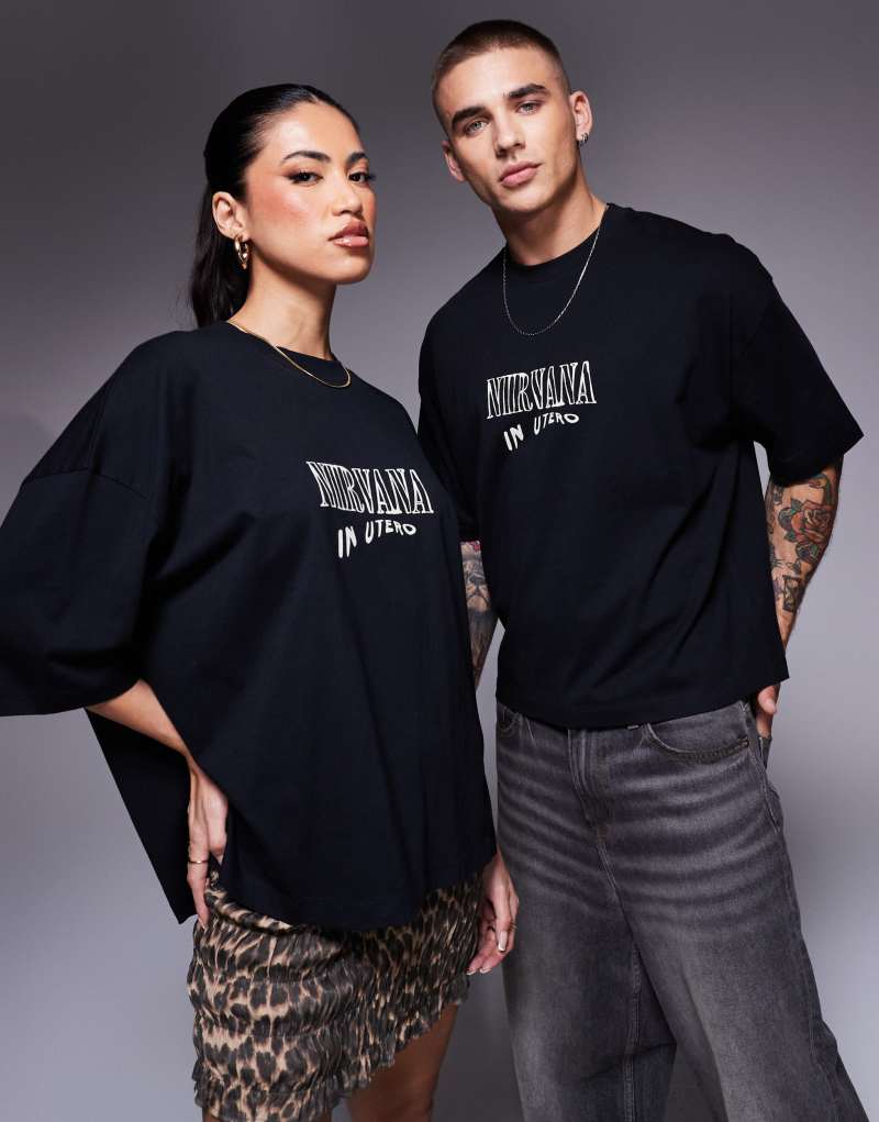 ASOS DESIGN unisex boxy oversized t-shirt with Nirvana In Utero prints in black ASOS DESIGN