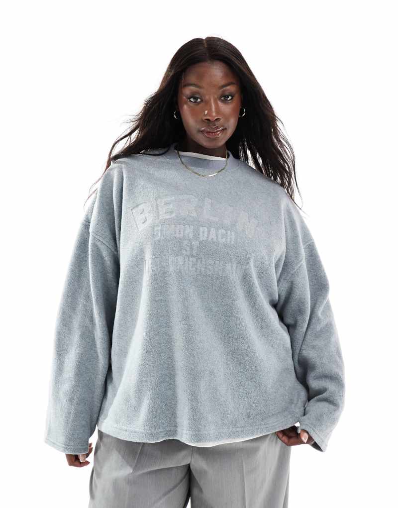 ASOS DESIGN Curve embossed berlin graphic borg sweatshirt in gray heather ASOS Curve