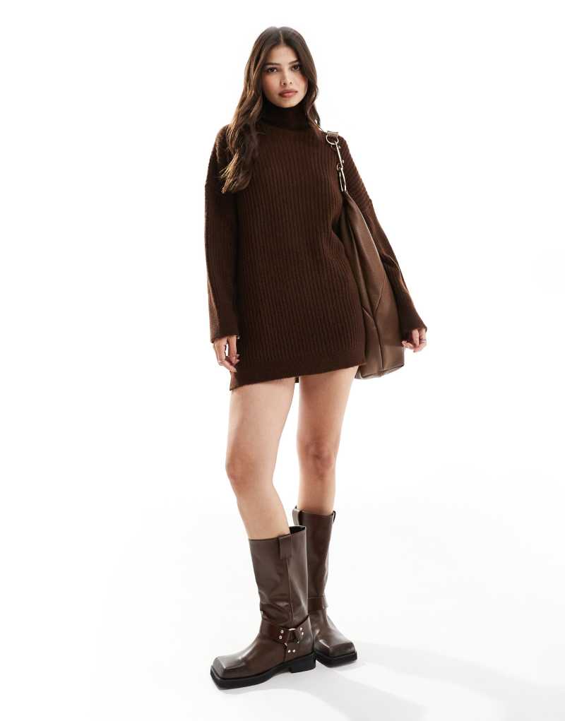 ASOS DESIGN high neck knitted mini dress in chocolate brown ASOS DESIGN