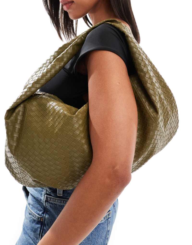 ASOS DESIGN slouch weave shoulder bag in khaki ASOS DESIGN