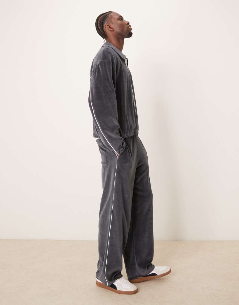 ASOS DESIGN super baggy sweatpants with piping in gray velour - part of a set ASOS DESIGN