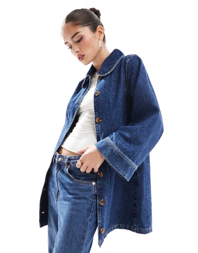 ASOS DESIGN denim longline jacket in indigo ASOS DESIGN