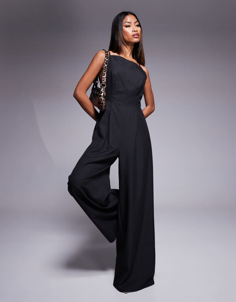 ASOS DESIGN high neck structured jumpsuit with side splits in charcoal ASOS DESIGN