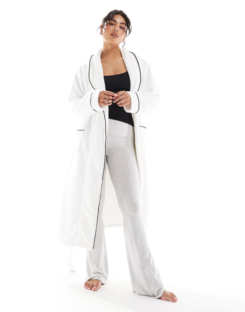 ASOS DESIGN premium super soft fleece midi robe in white ASOS DESIGN