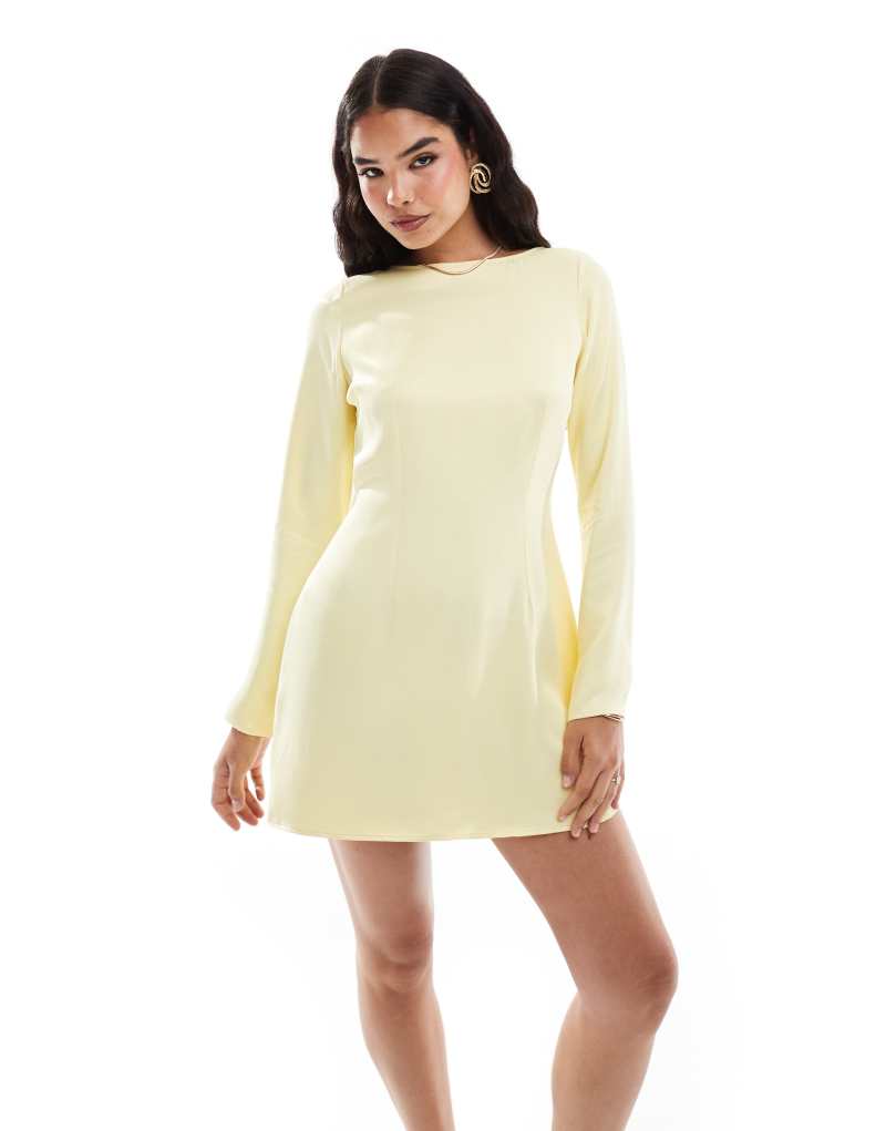 ASOS DESIGN satin mini dress with angel sleeves in buttermilk ASOS DESIGN