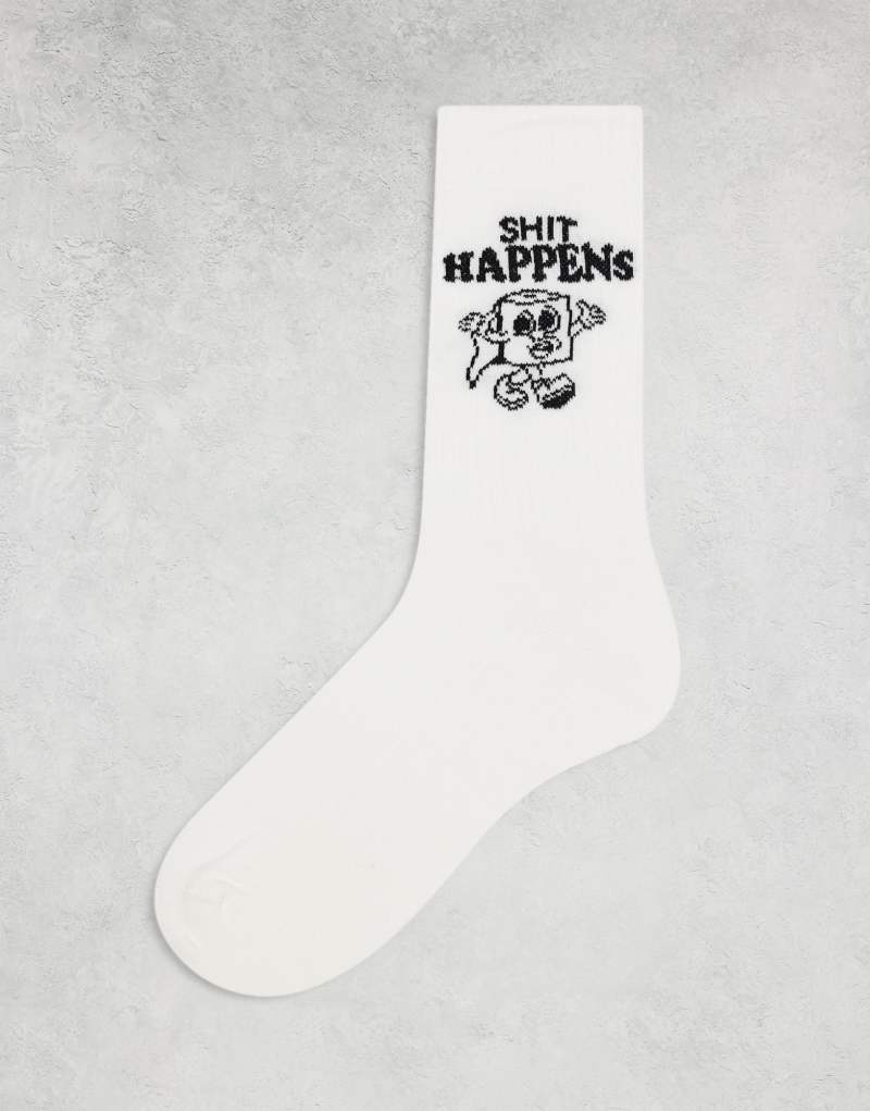 ASOS DESIGN socks with shit happens toilet roll in white ASOS DESIGN