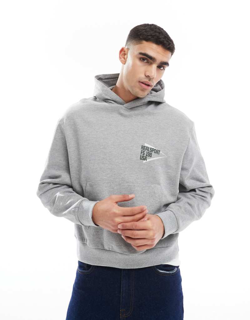 ASOS DESIGN oversized boxy hoodie with back print in gray heather ASOS DESIGN