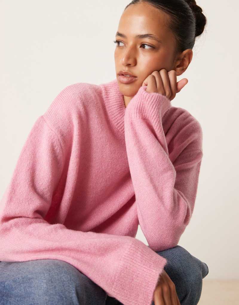 ASOS DESIGN oversized knitted crew neck sweater in soft pink ASOS DESIGN