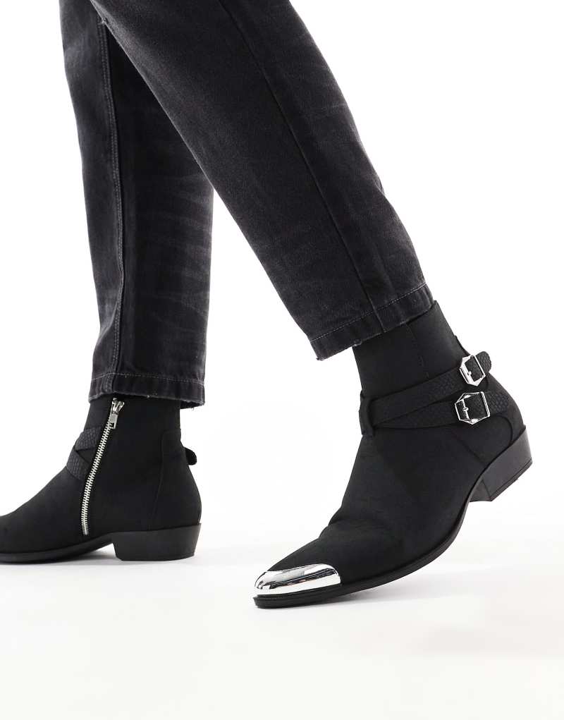 ASOS DESIGN boots in black with straps and cuban heel ASOS DESIGN