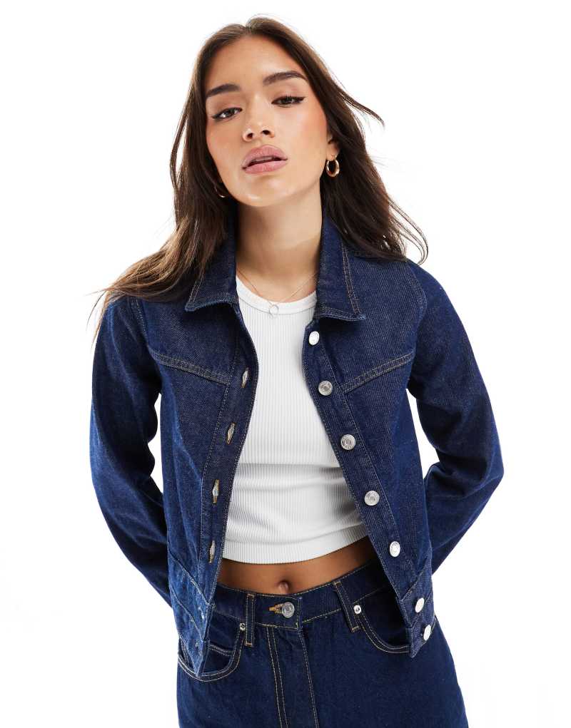 ASOS DESIGN denim double waistband jacket in indigo ASOS DESIGN