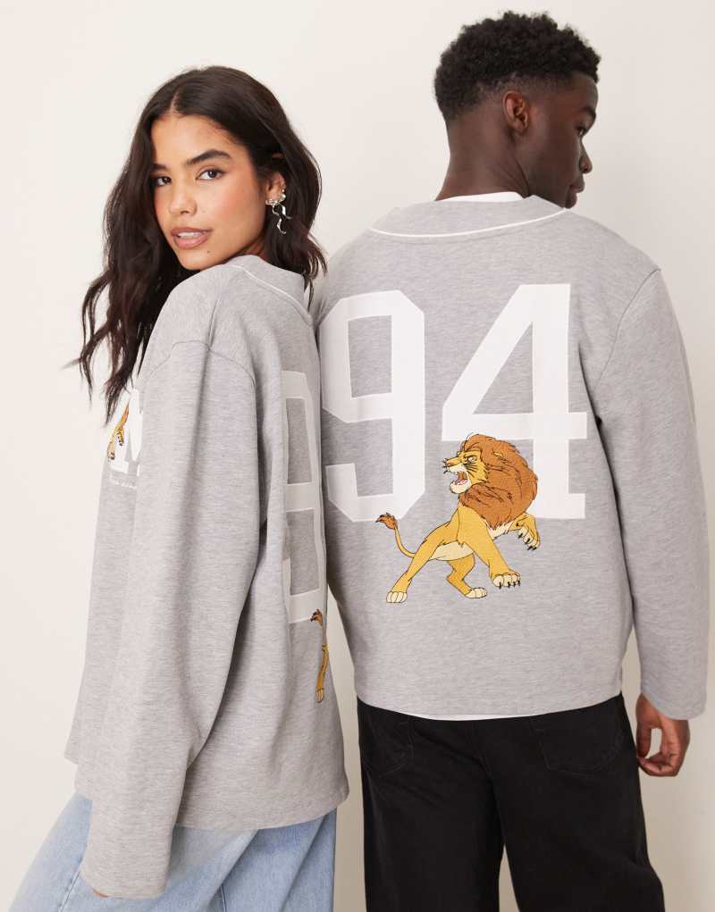 ASOS DESIGN Disney unisex oversized Y neck sweatshirt with The Lion King prints in gray heather ASOS DESIGN