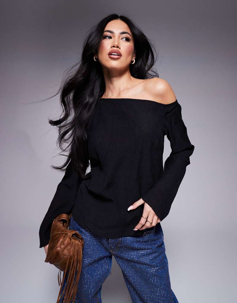 ASOS DESIGN off shoulder long sleeve top in black ASOS DESIGN