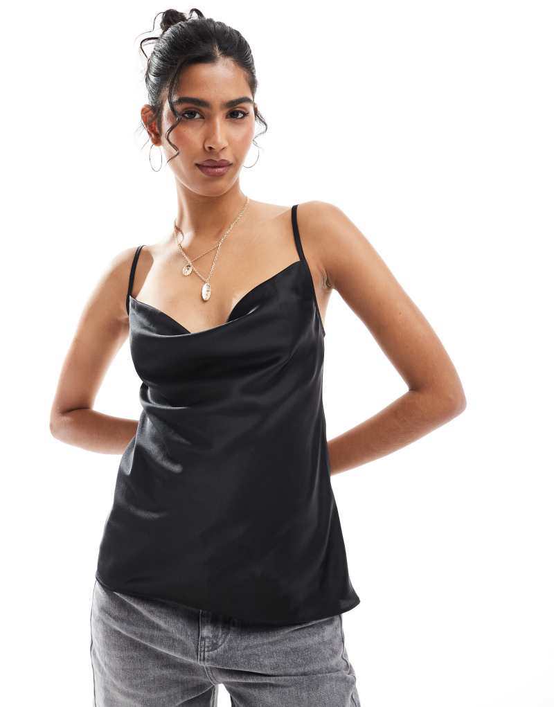 ASOS DESIGN satin bias cowl neck cami in black ASOS DESIGN